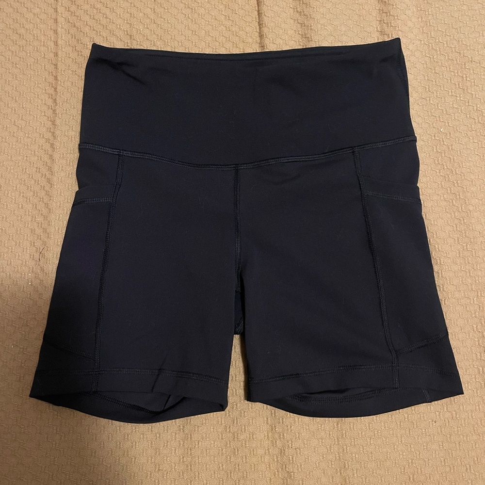 Women's Black High-Waisted Biker Shorts with Pockets